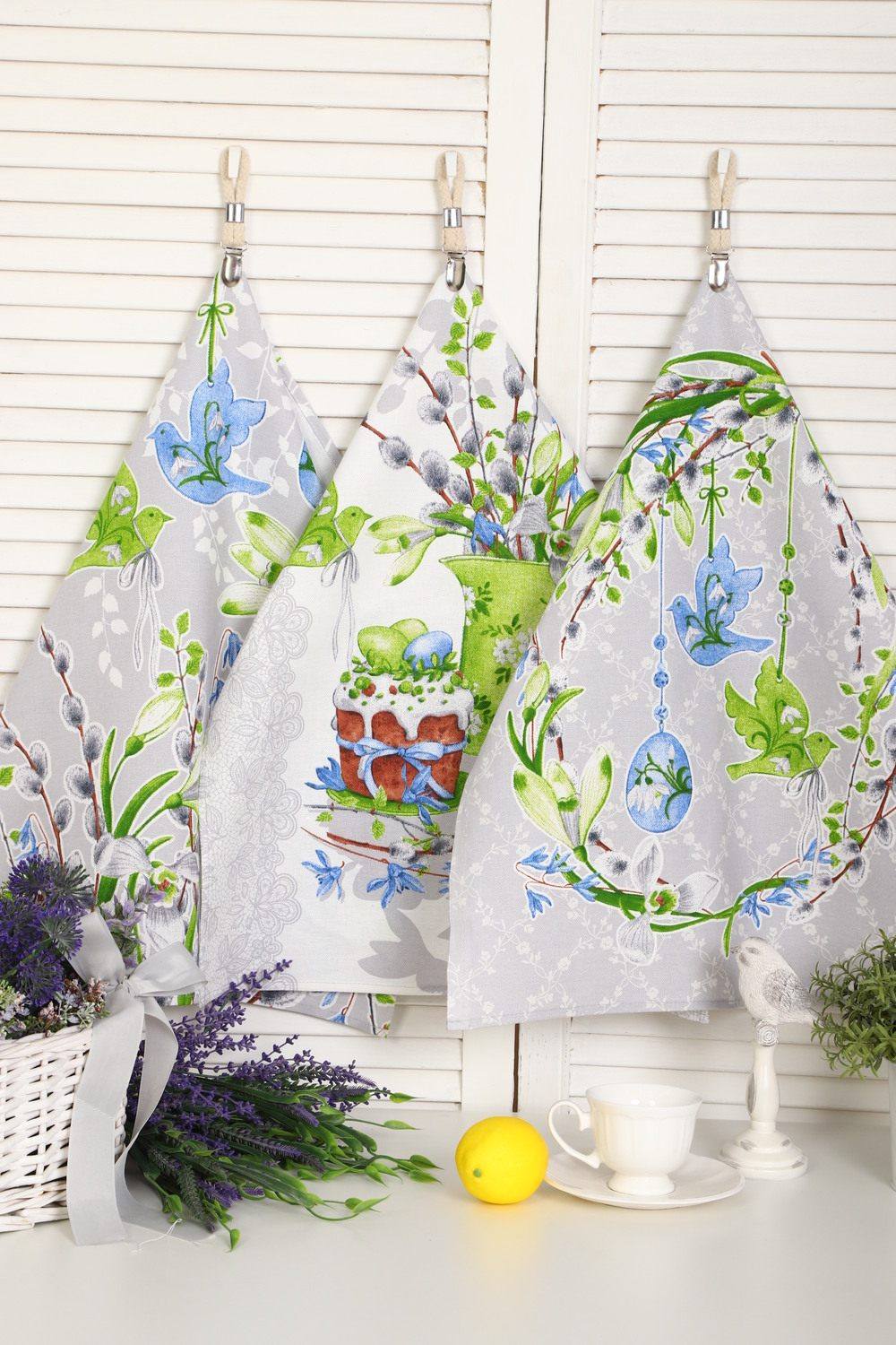 Набор из 3-х кухонных полотенец рогожка. Артикул 000008400